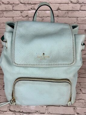 VTG Kate Spade Kristi Medium Flap Backpack Dewey Blue Pebble Grain Leather Bag